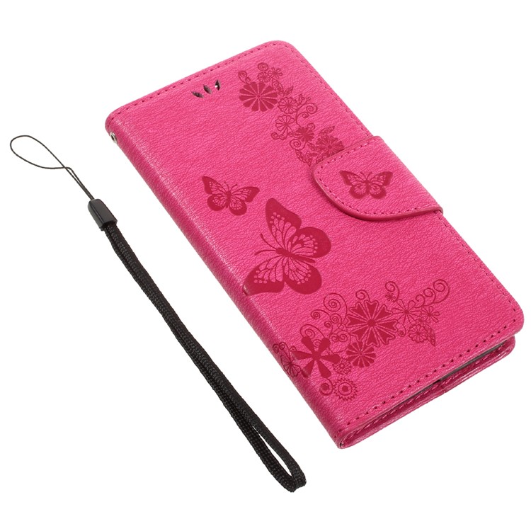 Imprint Butterfly Flower Wallet Stand Leather Cover for Lenovo K6 - Rose-7