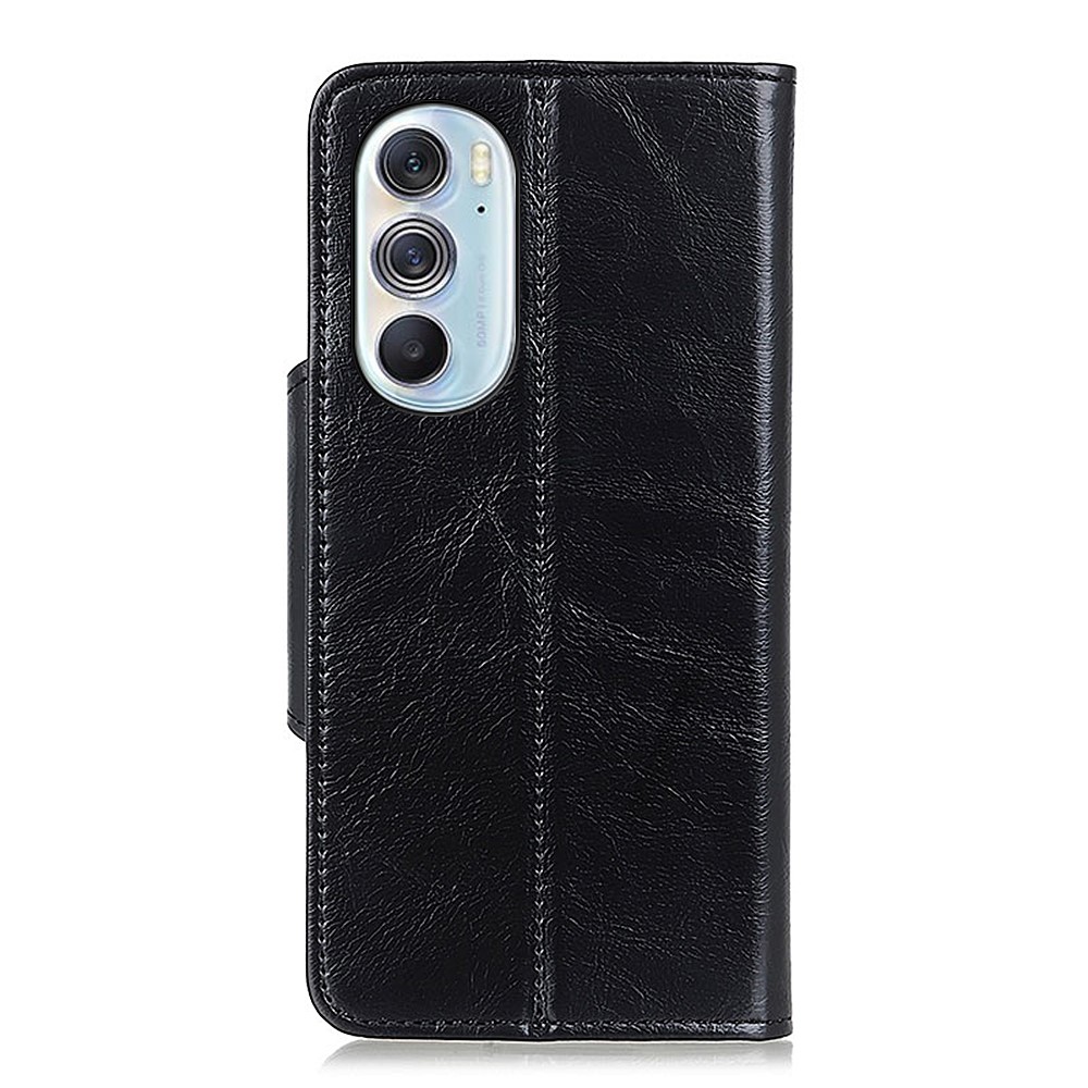 KHAZHEN PU Leather Wallet Flip Protective Phone Case Stand Shockproof Magnetic Cover for Motorola Edge X30 - Black-3