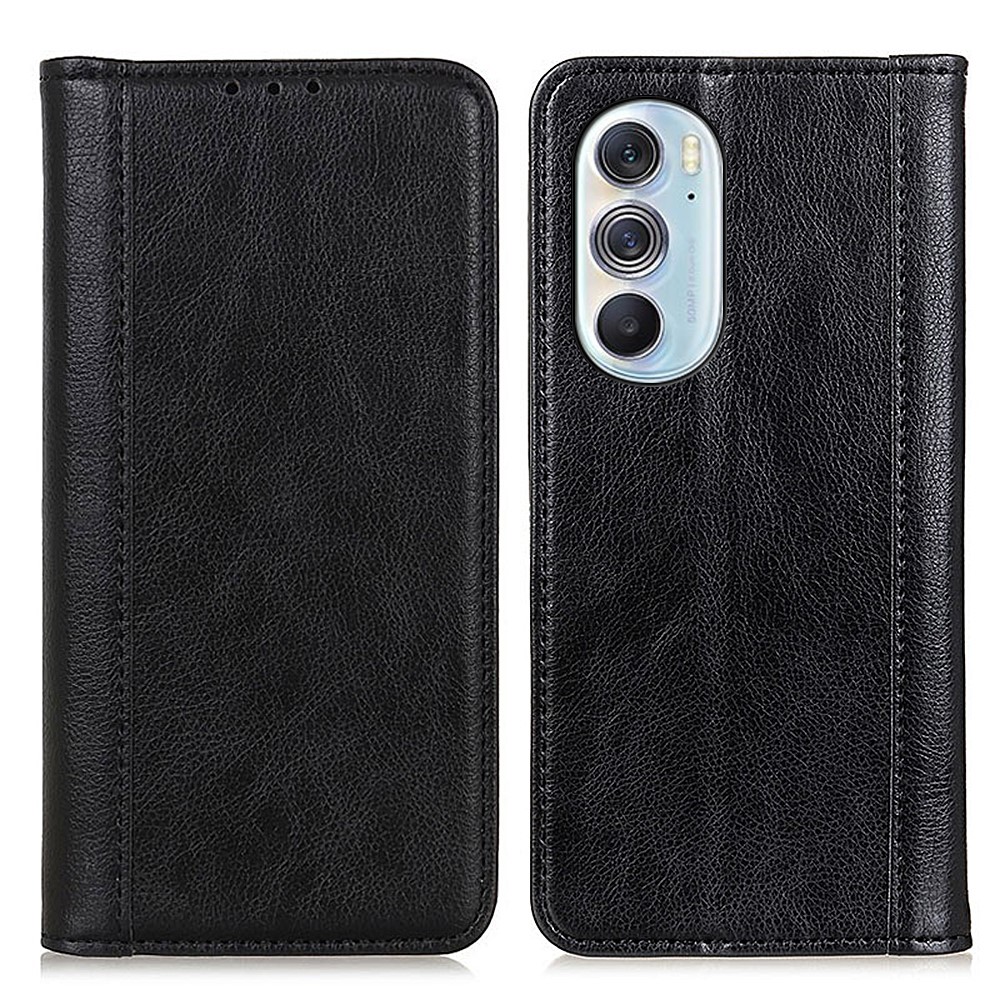 Magnetic Absorption Litchi Texture Split Leather Wallet Case Stand Flip Protective Cover for Motorola Edge X30 - Black-1