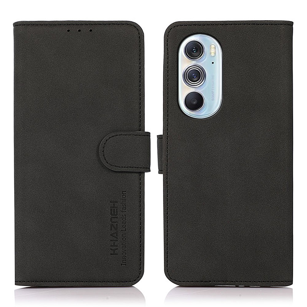 KHAZNEH Stand Feature Textured PU Leather Phone Case Wallet Flip Shockproof Protective Cover for Motorola Edge X30 - Black-1