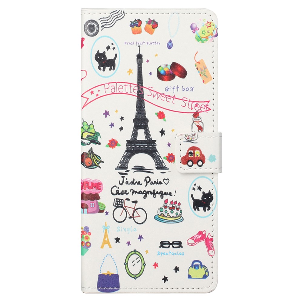 Pattern Printing TPU + PU Leather Phone Case Magnetic Closure Flip Phone Protector with Wallet Stand for Motorola Moto G31/G41 - Iron Tower-3