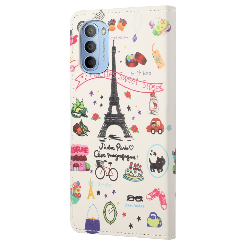 Pattern Printing TPU + PU Leather Phone Case Magnetic Closure Flip Phone Protector with Wallet Stand for Motorola Moto G31/G41 - Iron Tower-4