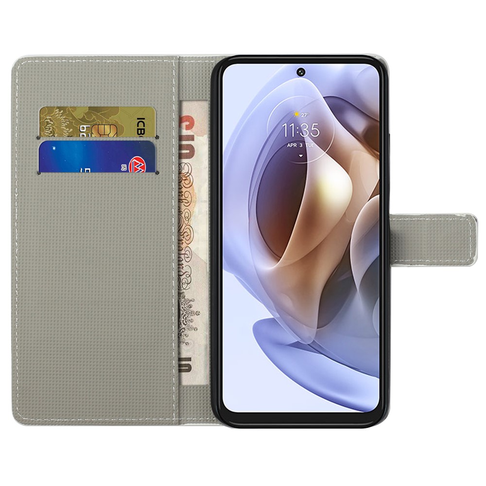 Pattern Printing TPU + PU Leather Phone Case Magnetic Closure Flip Phone Protector with Wallet Stand for Motorola Moto G31/G41 - Iron Tower-6
