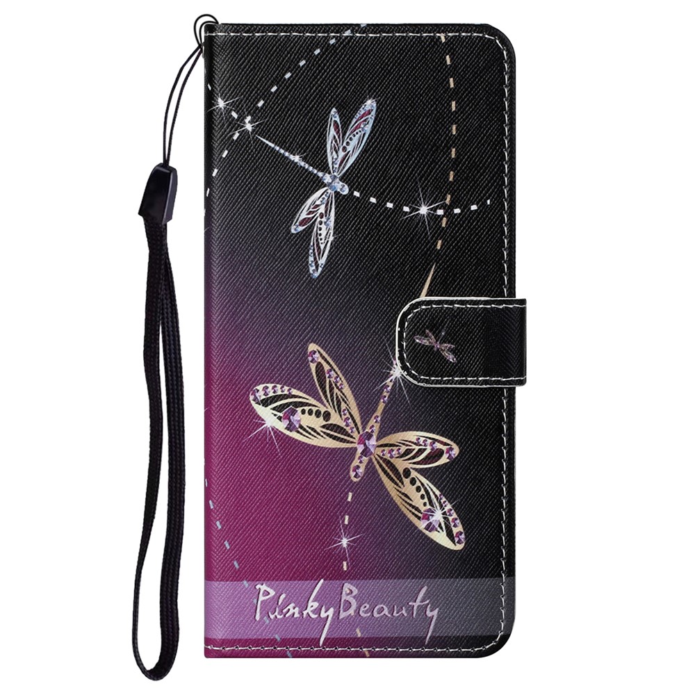 Folding PU Leather Phone Case Cross Texture Magnetic Closed Phone Protector with Stand Wallet for Motorola Moto G31/G41 - Two Dragonflies-2