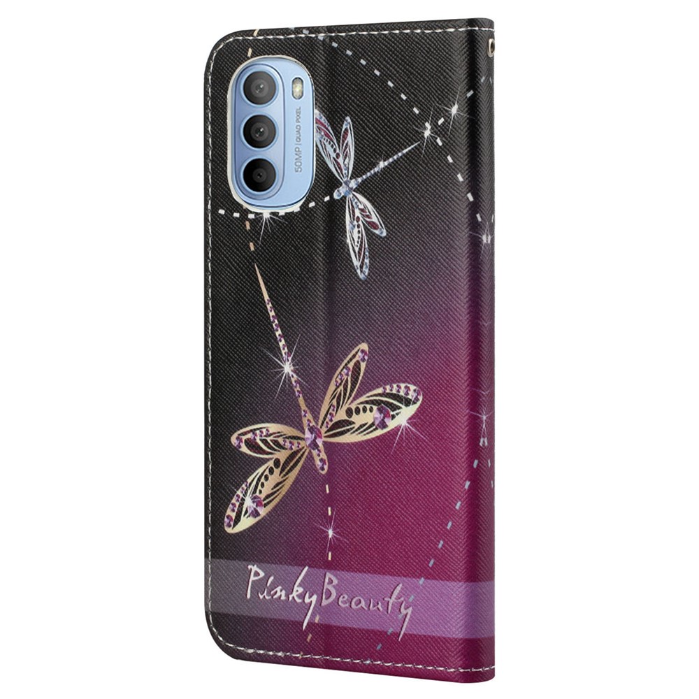 Folding PU Leather Phone Case Cross Texture Magnetic Closed Phone Protector with Stand Wallet for Motorola Moto G31/G41 - Two Dragonflies-4