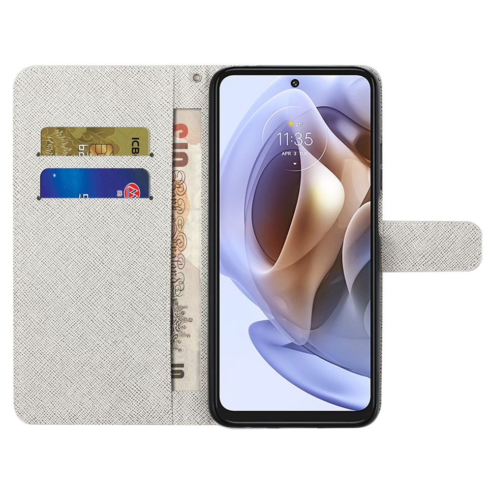 Folding PU Leather Phone Case Cross Texture Magnetic Closed Phone Protector with Stand Wallet for Motorola Moto G31/G41 - Two Dragonflies-6