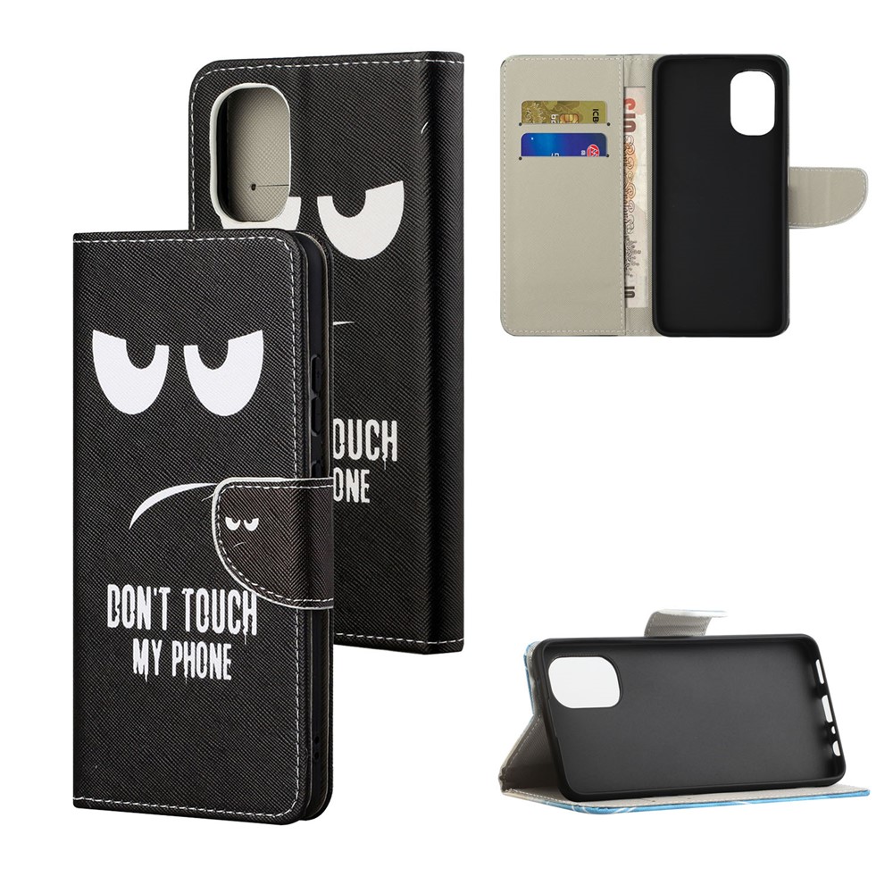 Cross Texture Folding Phone Case PU Leather Magnetic Closed Protective Cover with Wallet for Motorola Moto G31/G41 - Don't Touch My Phone-7