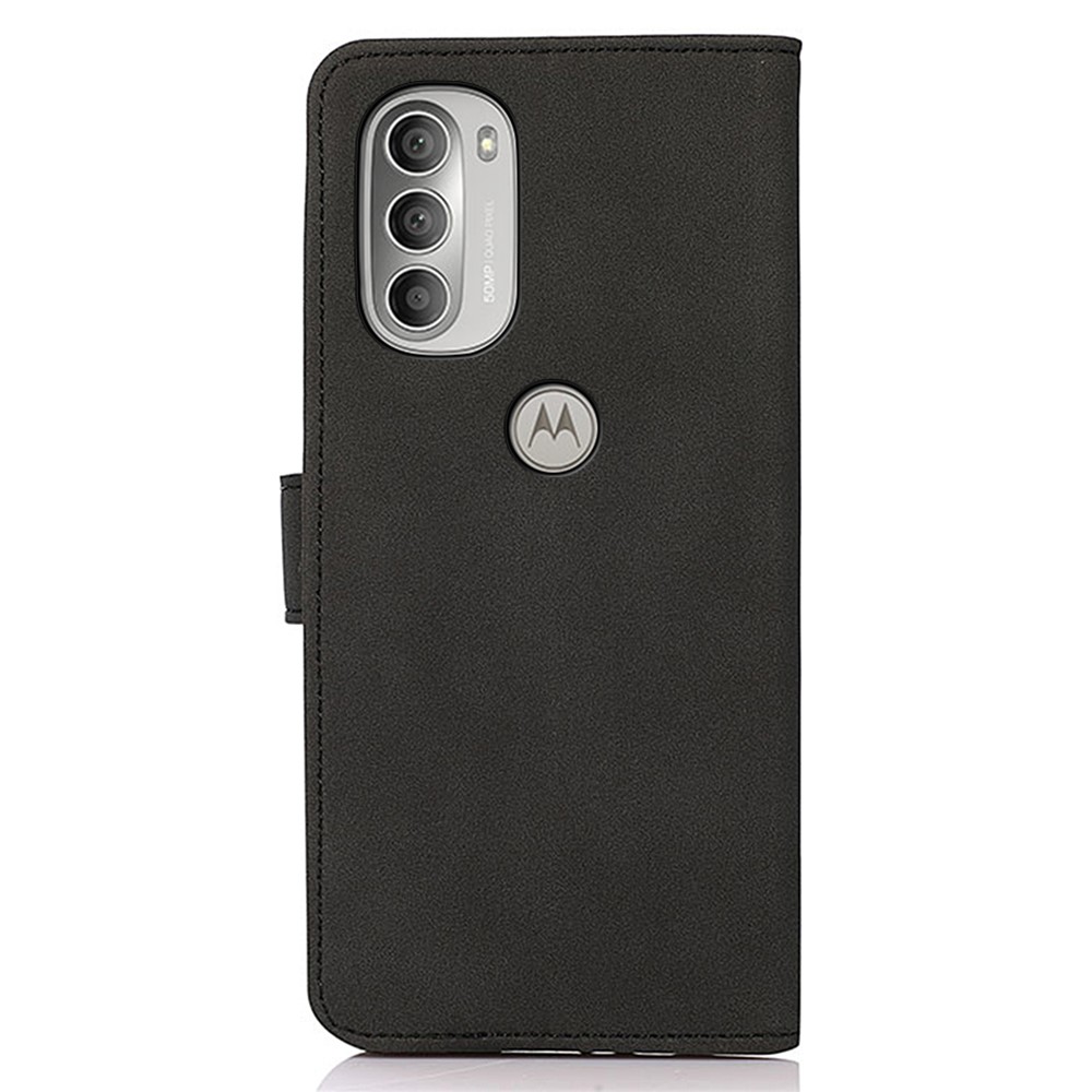 KHAZNEH Wallet Design Full Coverage Textured Leather Phone Cover Case with Adjustable Stand for Motorola Moto G51 5G - Black-3