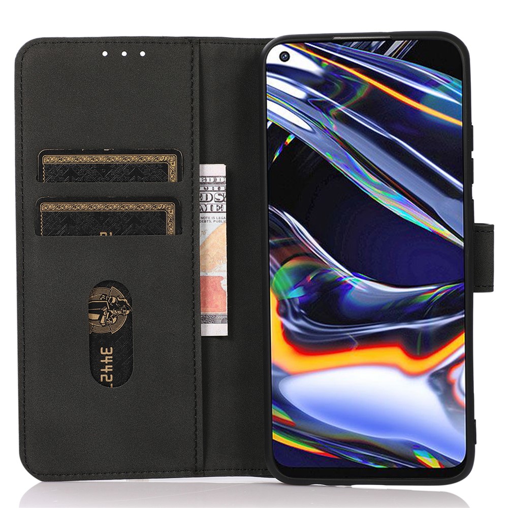 KHAZNEH Wallet Design Full Coverage Textured Leather Phone Cover Case with Adjustable Stand for Motorola Moto G51 5G - Black-5