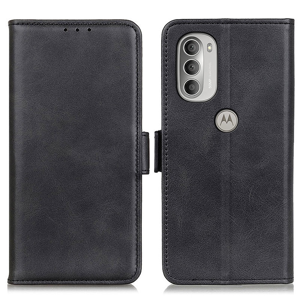 PU Leather Wallet Flip Phone Case Shockproof TPU Stand Protective Phone Cover for Motorola Moto G51 5G - Black-1