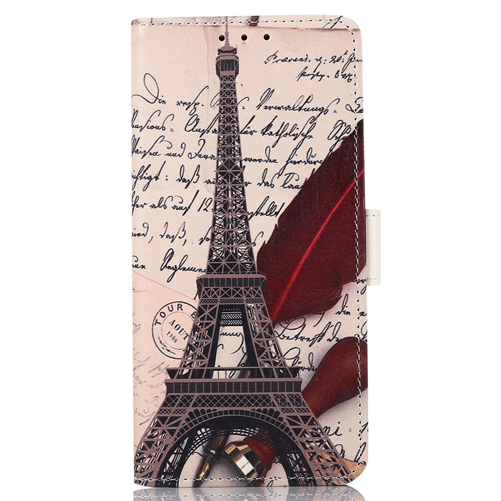 Pattern Printing PU Leather Wallet Phone Case Stand Shockproof Inner TPU Flip Magnetic Cover for Motorola Moto G31/G41 - Eiffel Tower and Feather-2