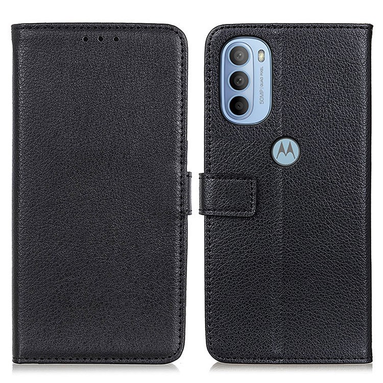 Well-protected Wallet Stand Design Litchi Texture Magnetic Clasp PU Leather Case Cover for Motorola Moto G31/G41 - Black-1
