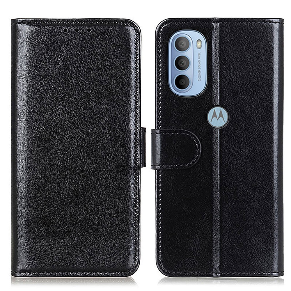 Fashionable Crazy Horse Texture PU Leather Flip Wallet Case TPU Shockproof Inner Shell with Stand for Motorola Moto G41 / G31 - Black-1