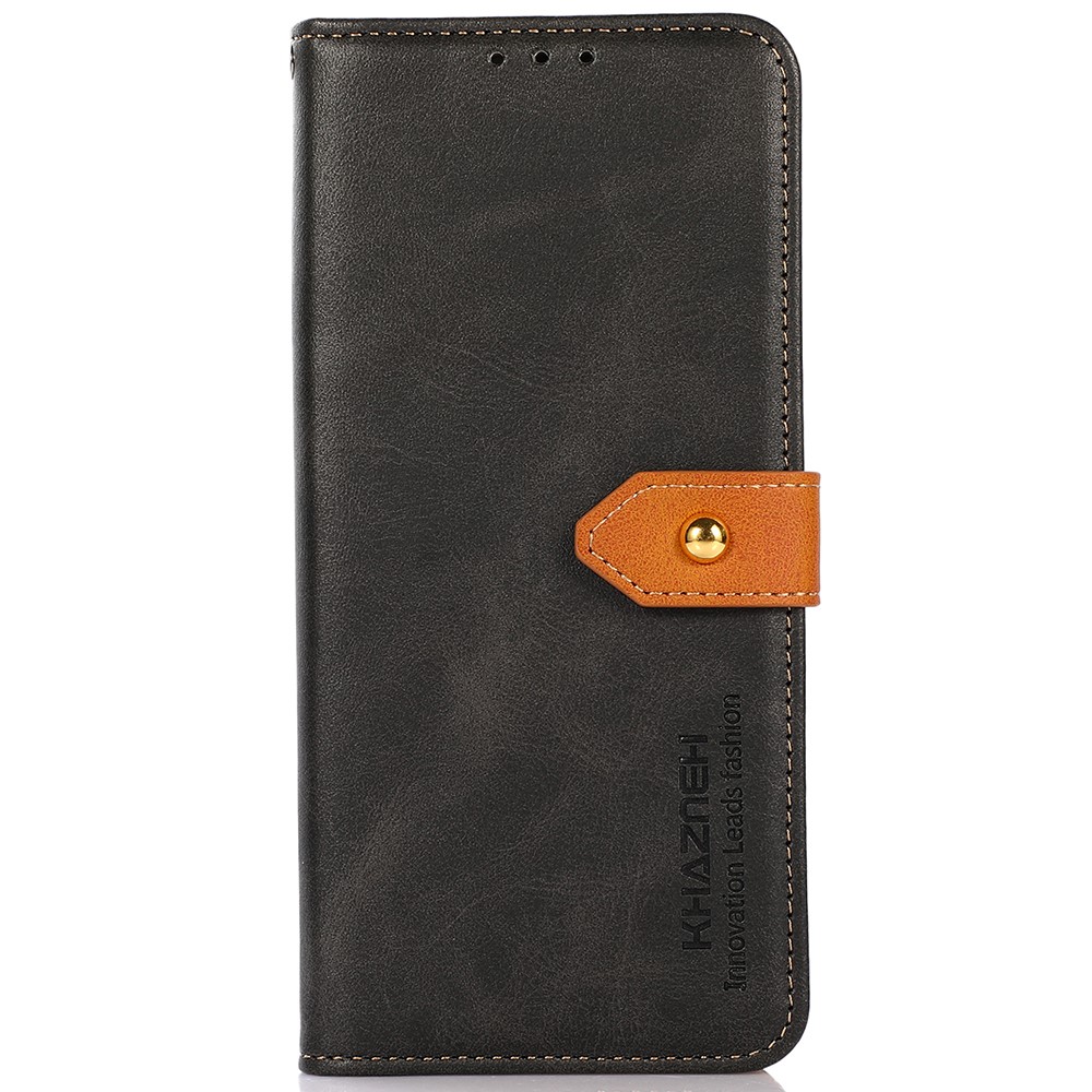 KHAZNEH PU Leather Golden Magnetic Clasp Phone Cover Wallet Stand Inner TPU Case Shell for Motorola Moto G51 5G - Black-2