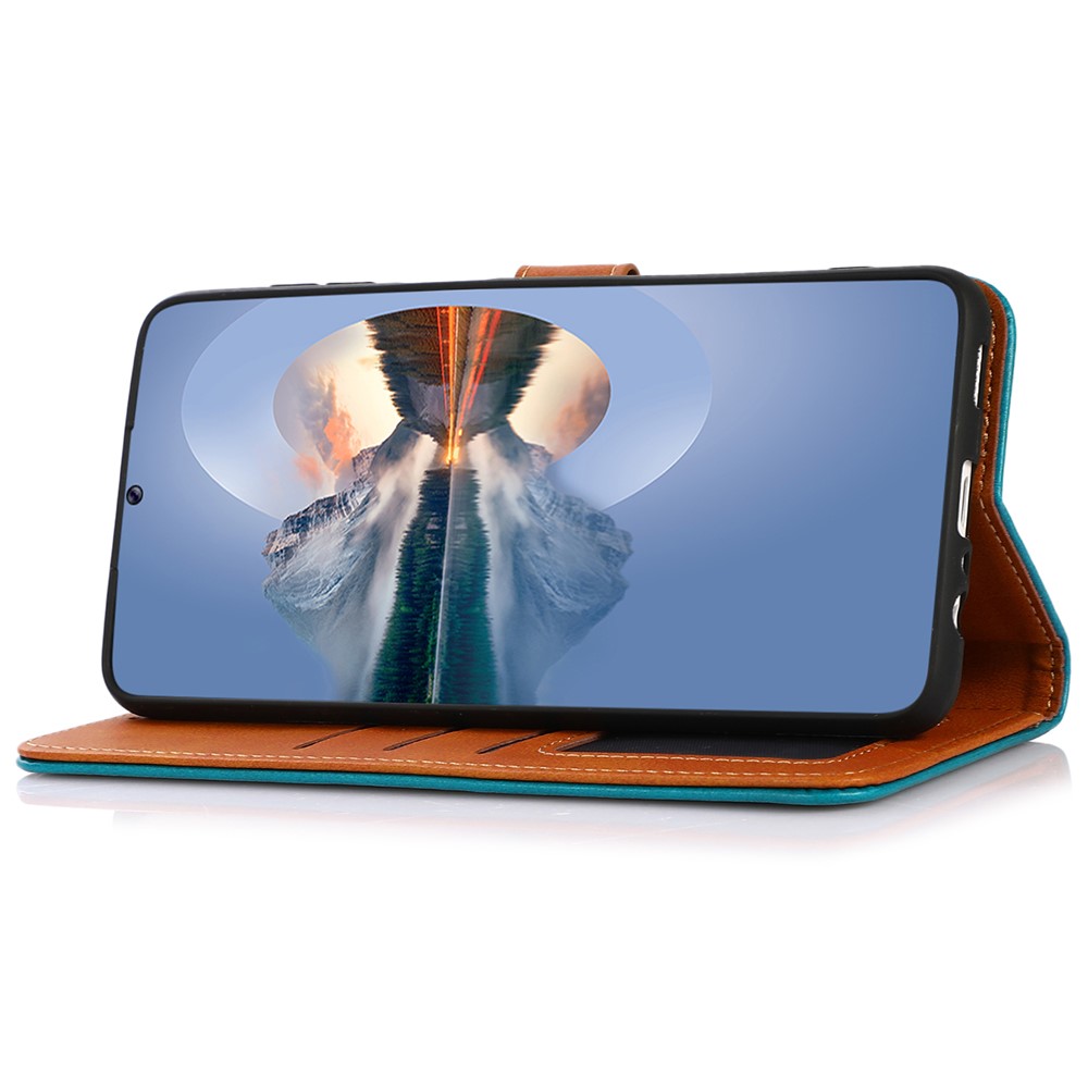 KHAZNEH PU Leather Golden Magnetic Clasp Phone Cover Wallet Stand Inner TPU Case Shell for Motorola Moto G51 5G - Black-4