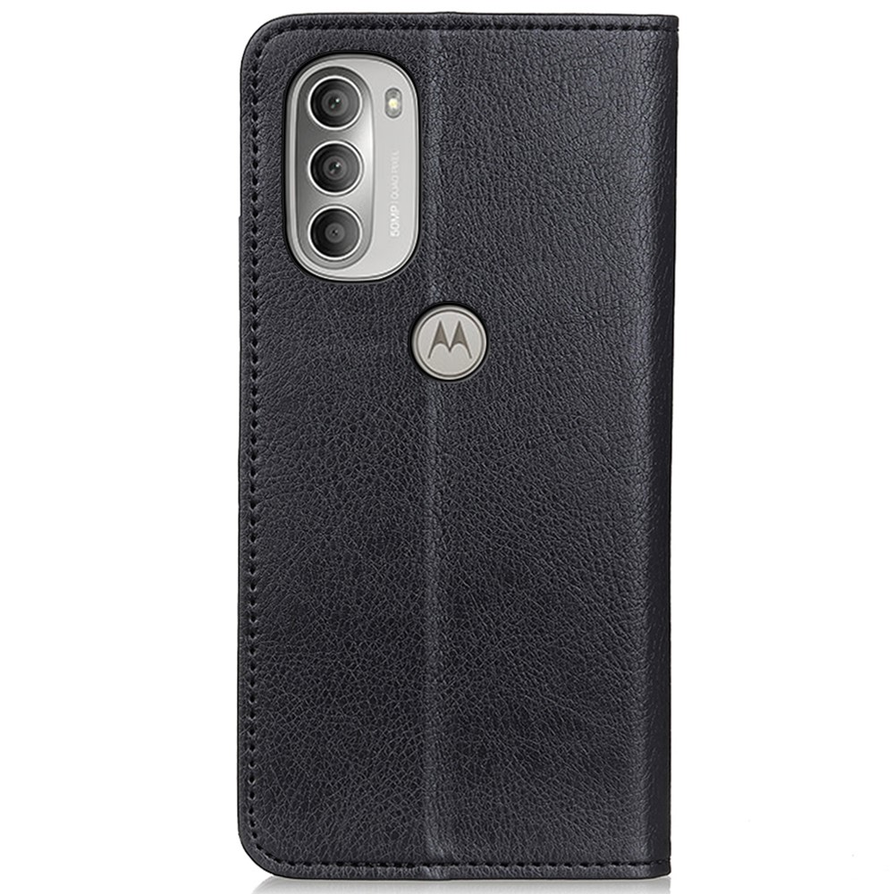 Auto Closing Magnetic Shockproof Phone Case Litchi Texture Split Leather + TPU Cover with Foldable Stand for Motorola Moto G51 5G - Black-3