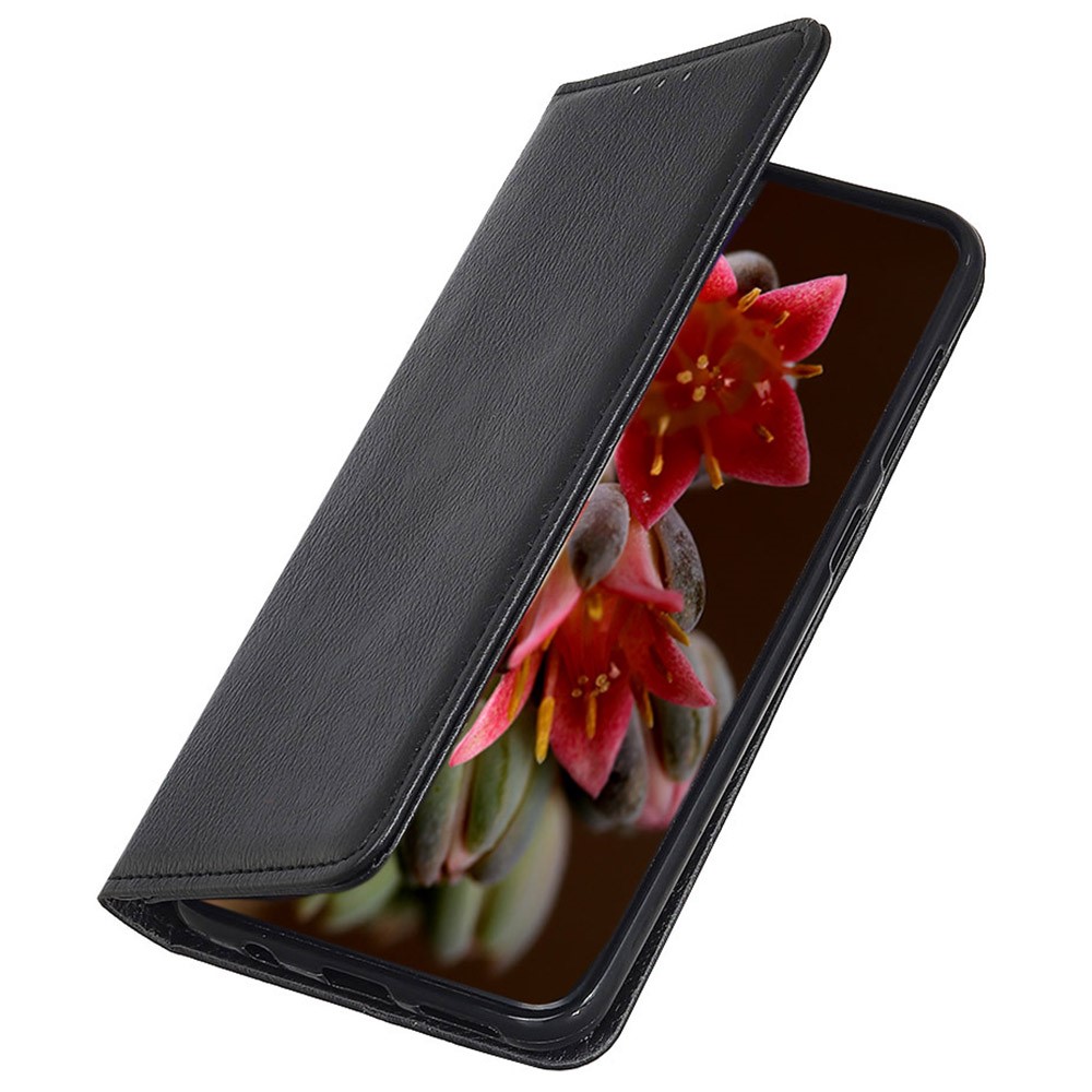 Auto Closing Magnetic Shockproof Phone Case Litchi Texture Split Leather + TPU Cover with Foldable Stand for Motorola Moto G51 5G - Black-7