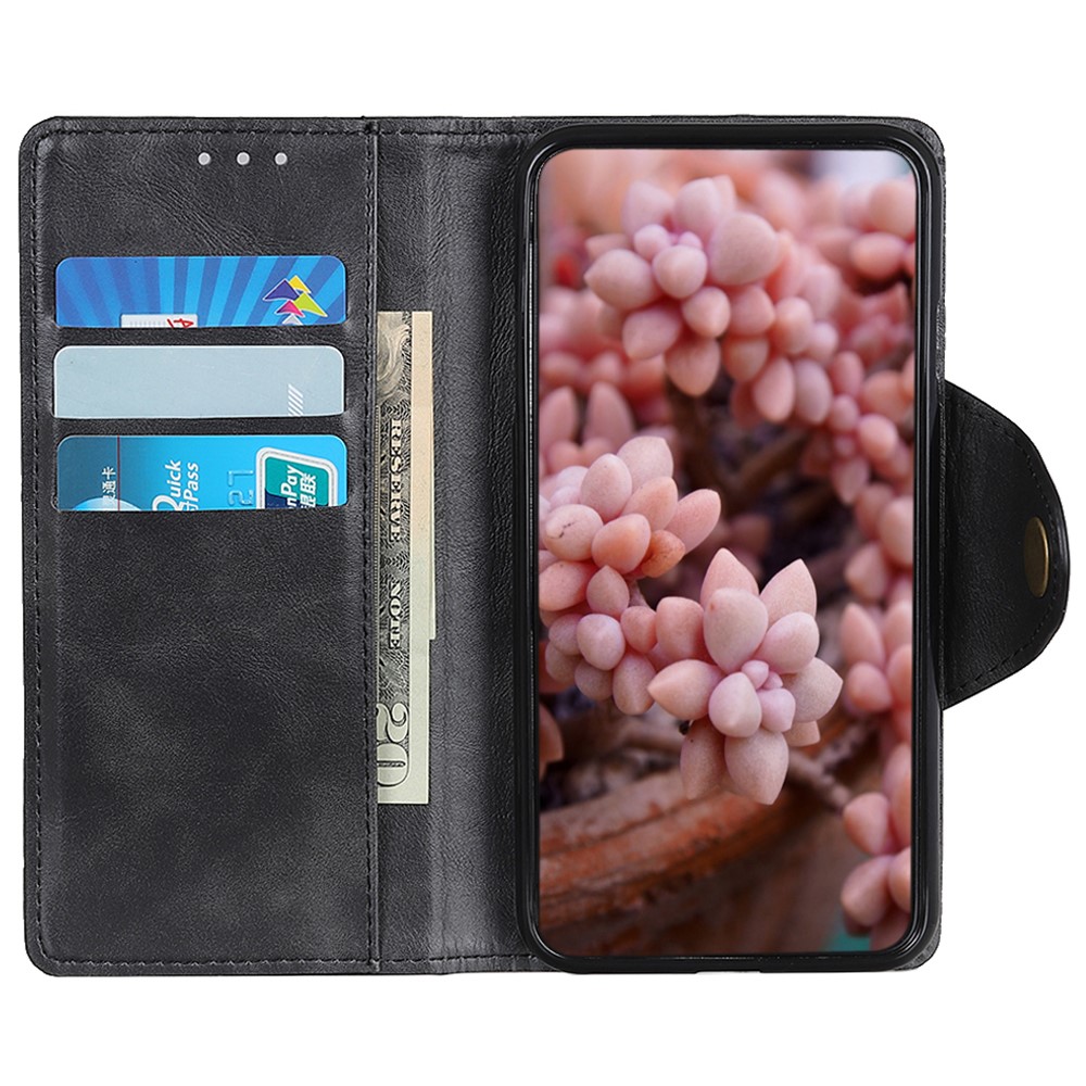 PU Leather + TPU Brass Buckle Magnetic Clasp Cover Phone Case with Wallet Stand for Motorola Moto G51 5G - Black-5