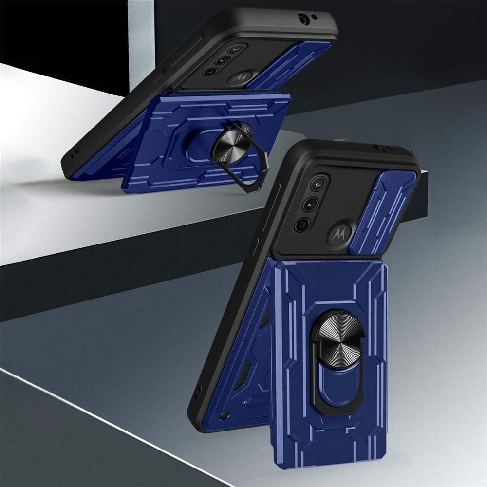 Shockproof Drop-proof Kickstand Design Camera Cover Slide Hard PC + Soft TPU Case with Card Holder Slot for Motorola G Pure - Sapphire-3