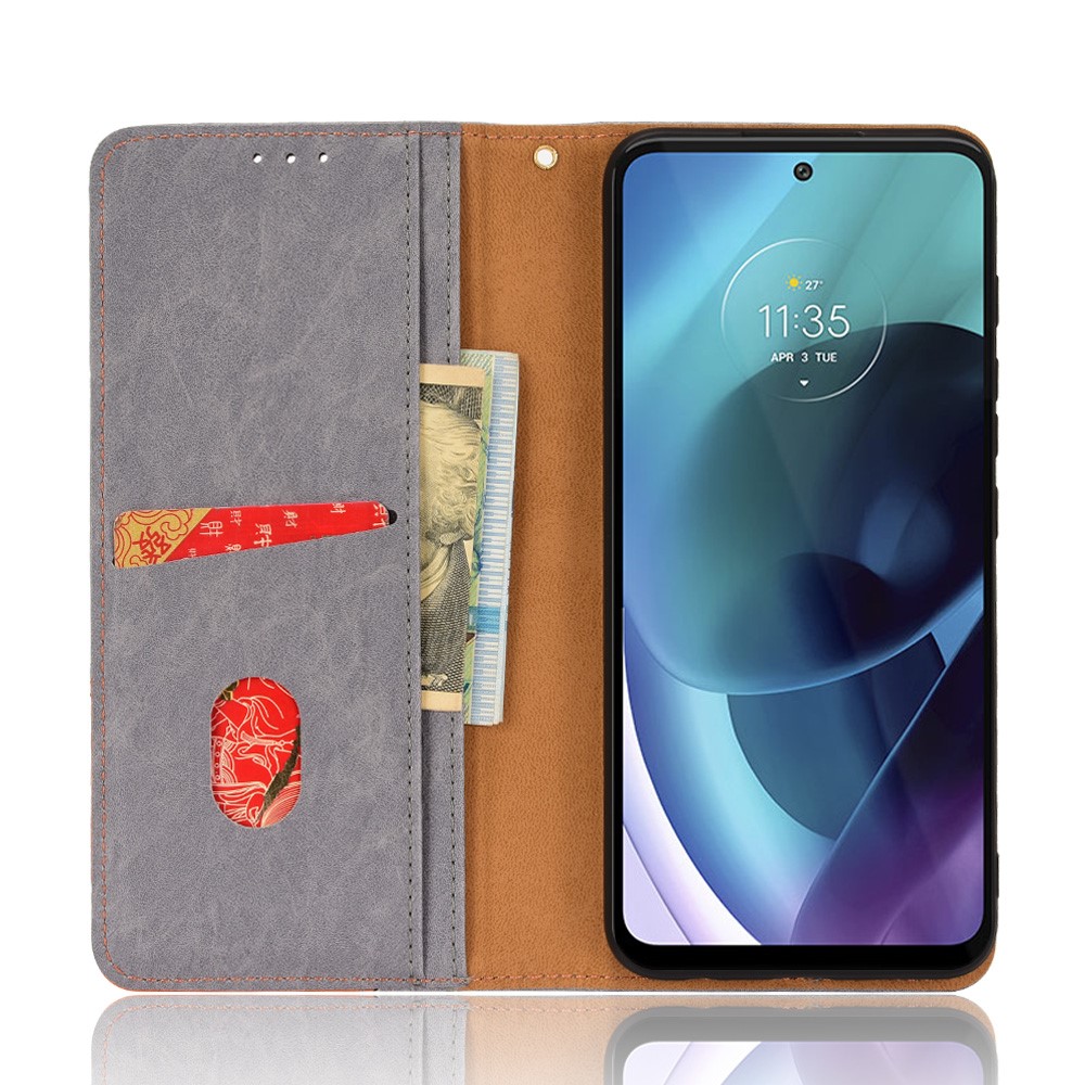 Triangle Color Splicing Wallet Foldable Stand PU Leather Cover TPU Inner Phone Case for Motorola Moto G71 5G - Grey-4
