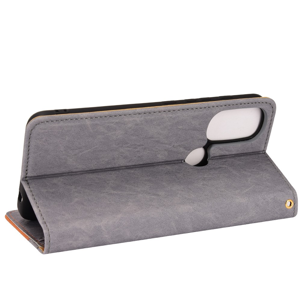 Triangle Color Splicing Wallet Foldable Stand PU Leather Cover TPU Inner Phone Case for Motorola Moto G71 5G - Grey-5
