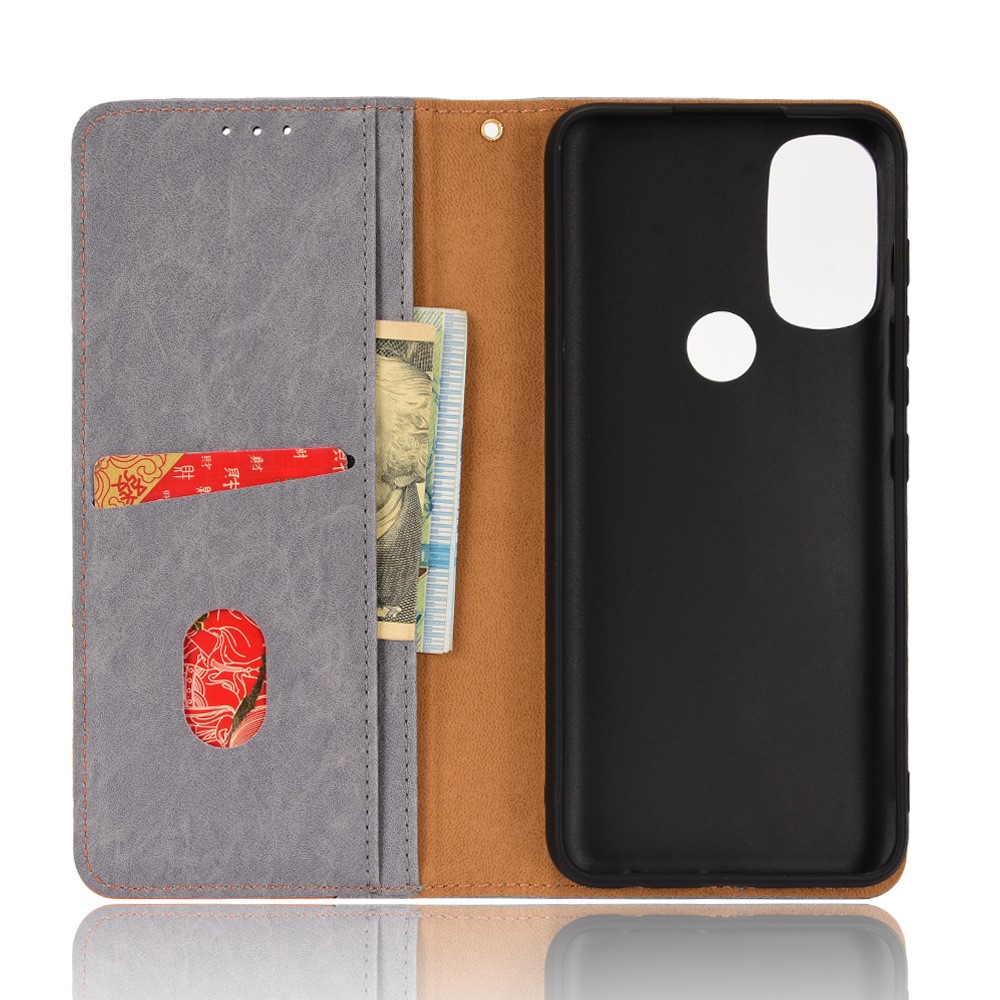 Triangle Color Splicing Wallet Foldable Stand PU Leather Cover TPU Inner Phone Case for Motorola Moto G71 5G - Grey-6