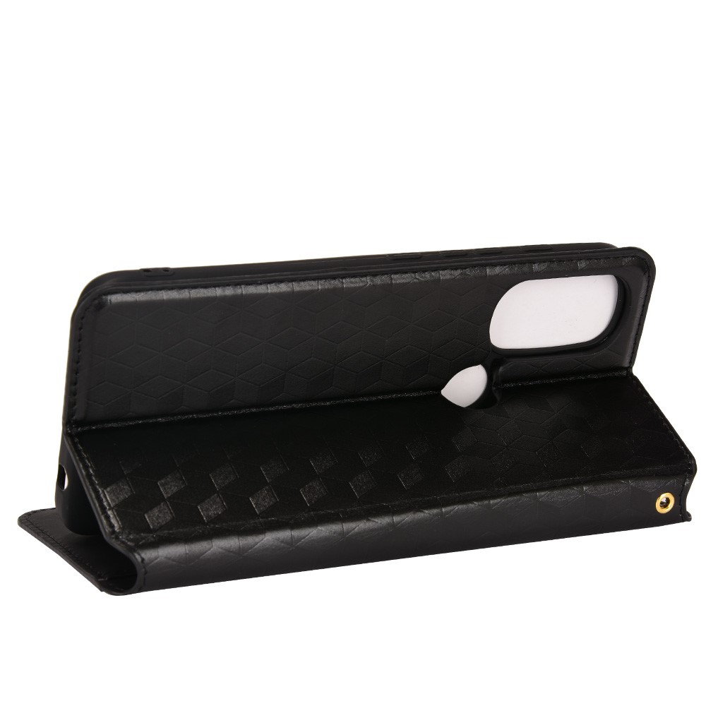 Drop-proof Anti-scratch Magnetic Auto Closing 3D Rhombus Imprinted PU Leather Mobile Phone Case with Stand Wallet for Motorola Moto G71 5G - Black-5