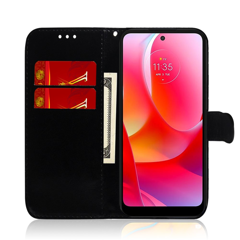 Handy Strap Shockproof Stand Design Mirror-like Surface PU Leather + TPU Phone Case with Wallet for Motorola Moto G31/G41 - Silver-4