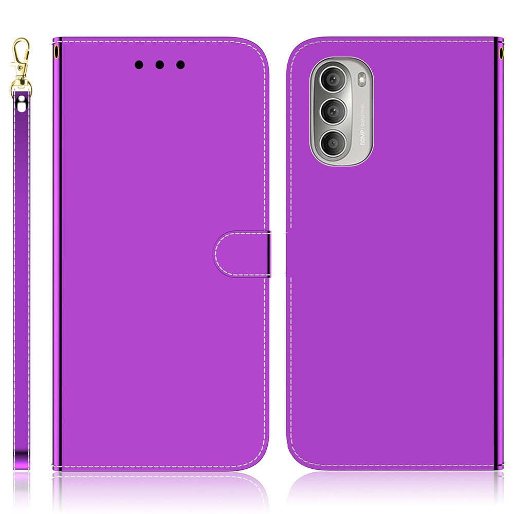 Scratch-resistant Mirror-like Surface Well-protected PU Leather + TPU Stand Phone Case with Wallet for Motorola Moto G51 5G - Purple-1