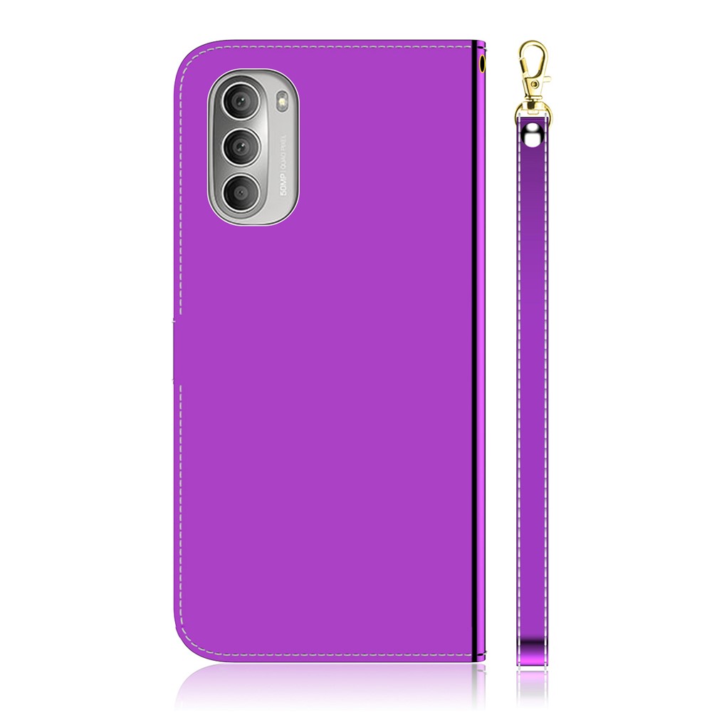 Scratch-resistant Mirror-like Surface Well-protected PU Leather + TPU Stand Phone Case with Wallet for Motorola Moto G51 5G - Purple-3