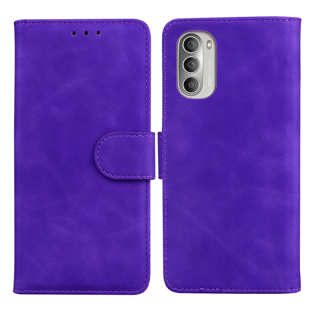 Scratch-resistant TPU+PU Leather Case Magnetic Mobile Phone Case Wallet Cover with Stand for Motorola Moto G51 5G - Purple-1
