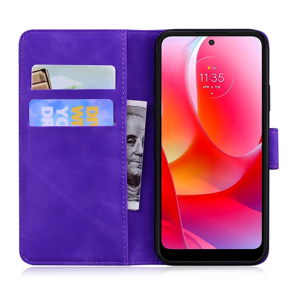 Scratch-resistant TPU+PU Leather Case Magnetic Mobile Phone Case Wallet Cover with Stand for Motorola Moto G51 5G - Purple-4