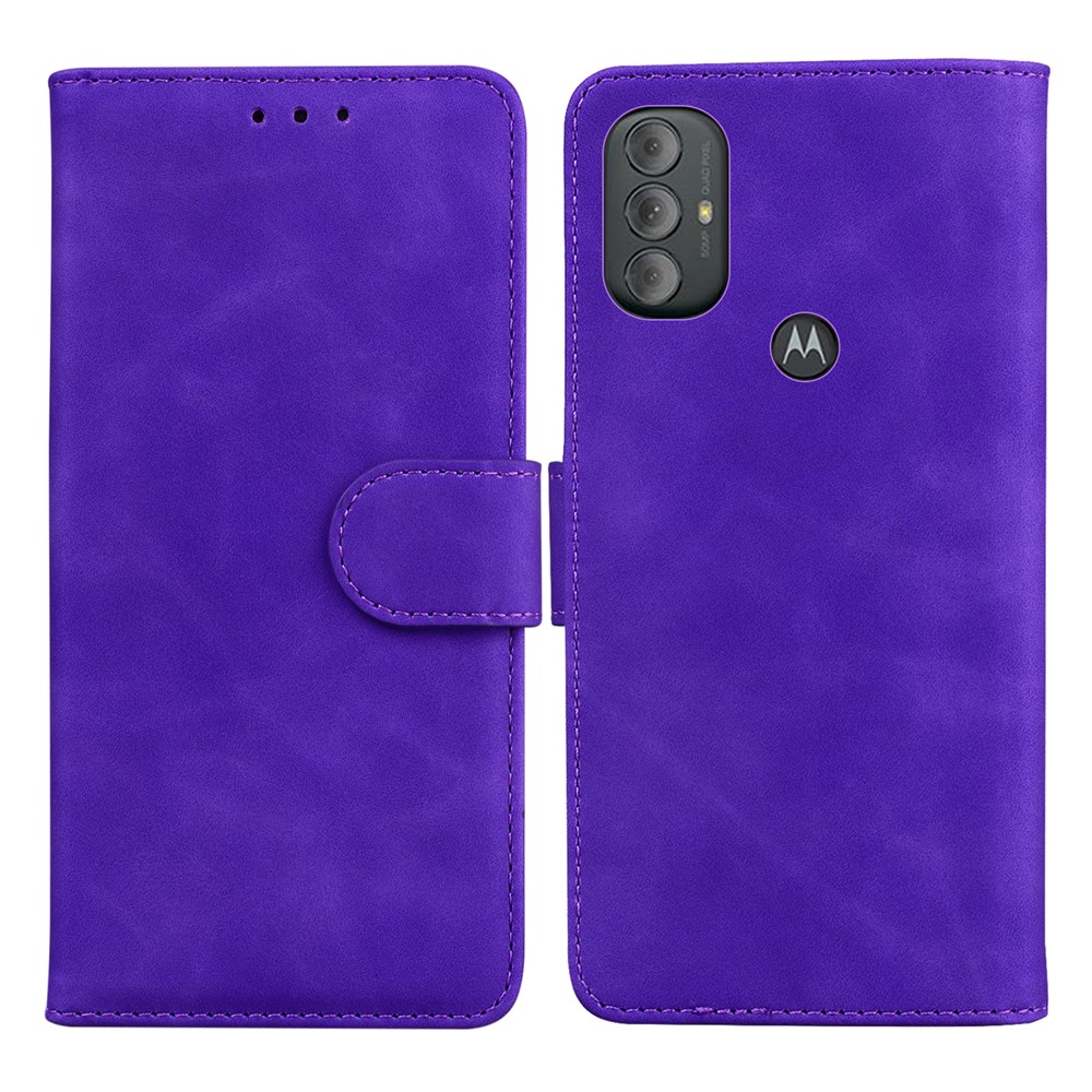 Solid Color Scratch-resistant PU Leather + TPU Wallet Stand Phone Case Shell for Motorola Moto G Power (2022) - Purple-1