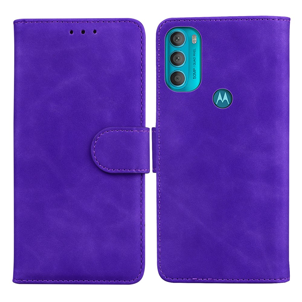 Smartphone Case Strong Auto-absorbed Leather Case Magnetic Mobile Phone Full Protective Wallet Cover with Stand for Motorola Moto G71 5G - Purple-1