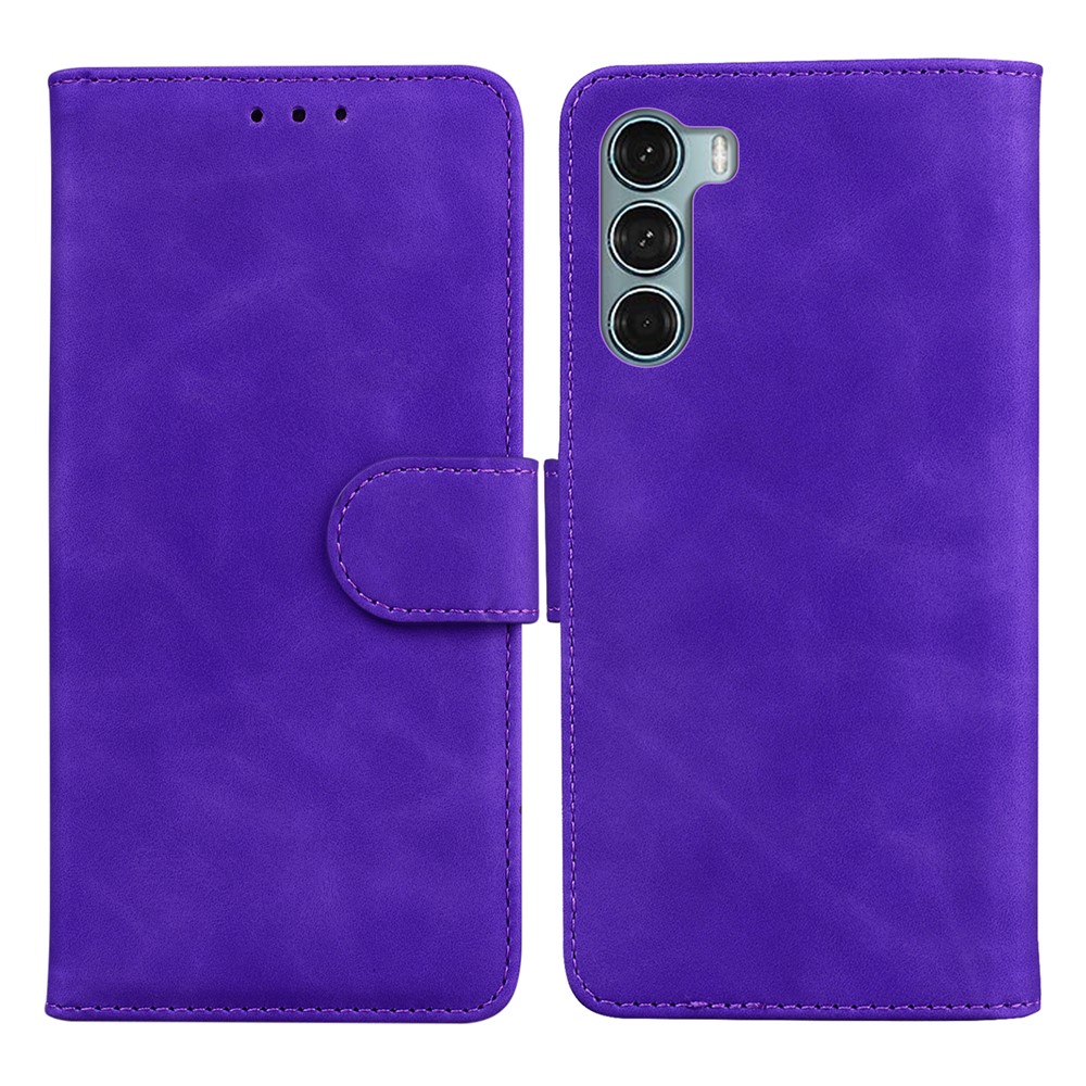 Shockproof Leather Case Wallet Stand Solid Color Phone Cover for Motorola Moto G200 5G - Purple-1