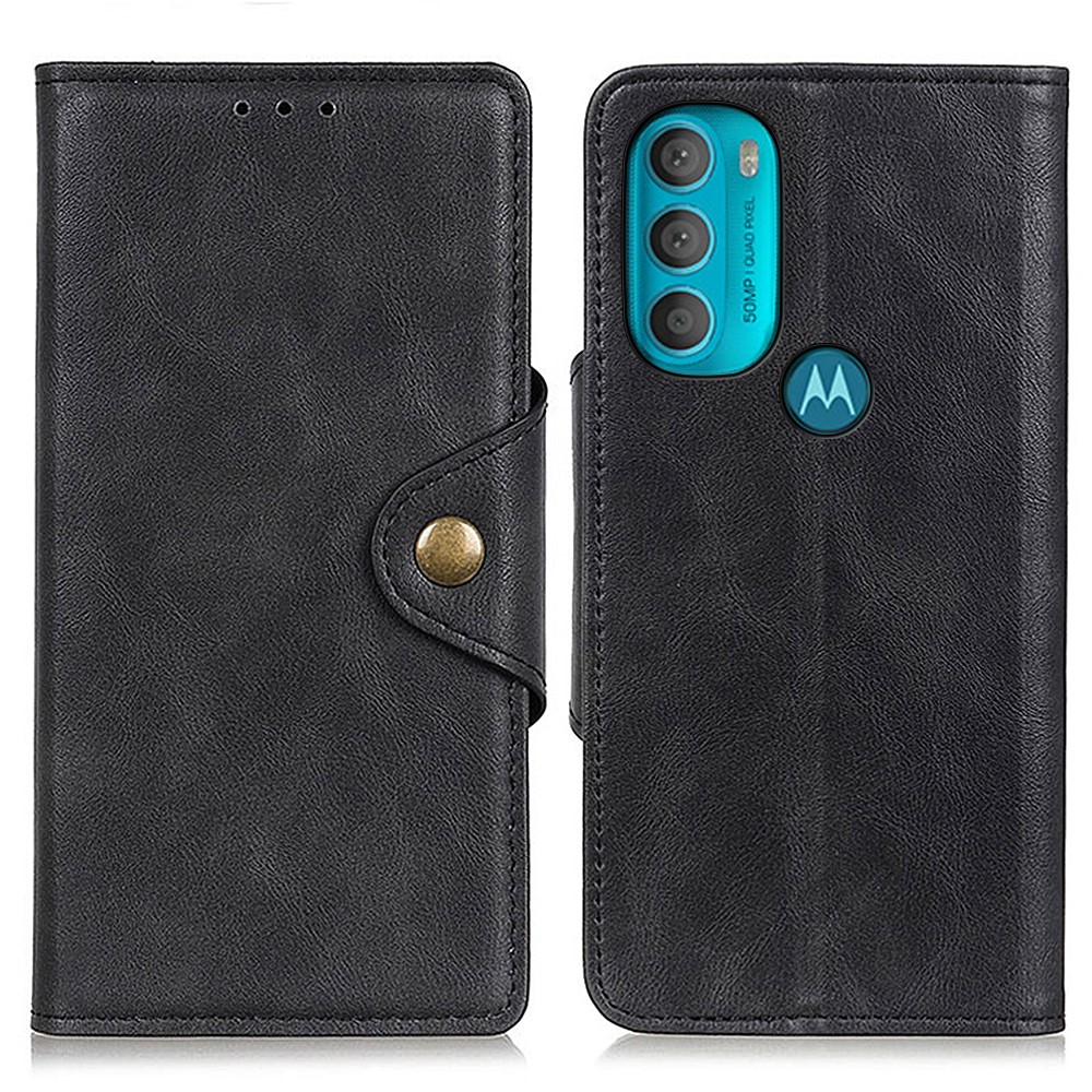 PU Leather + TPU Wallet Stand Function Case Anti-scratch Brass Buckle Magnetic Clasp Phone Cover for Motorola Moto G71 5G - Black-1