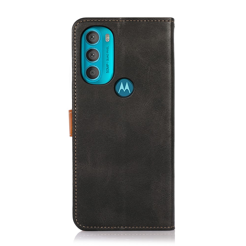 KHAZNEH PU Leather + TPU Golden Magnetic Clasp Phone Cover Drop-proof Wallet Stand Case for Motorola Moto G71 5G - Black-3