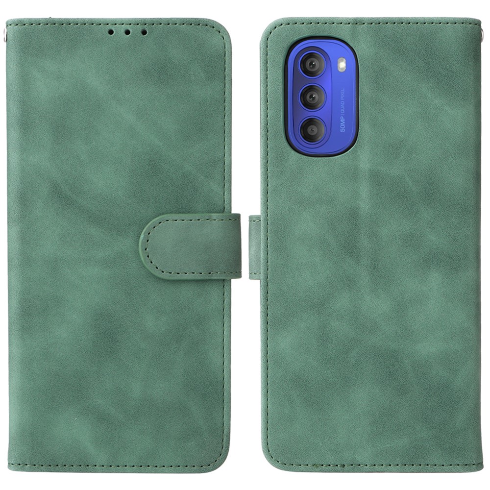 Skin-touch Feeling Mobile Phone Case PU Leather + TPU Dual Protective Cover with Stand and Wallet for Motorola Moto G51 5G - Green-1