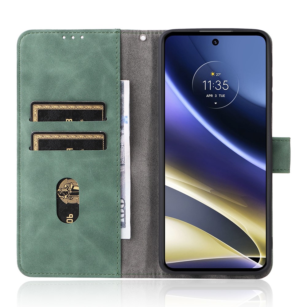 Skin-touch Feeling Mobile Phone Case PU Leather + TPU Dual Protective Cover with Stand and Wallet for Motorola Moto G51 5G - Green-4