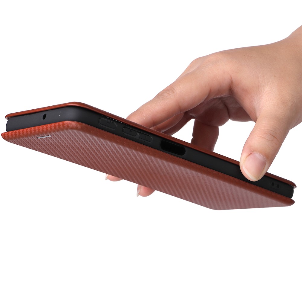 Ring Strap Kickstand Design Carbon Fiber Texture PU Leather Cover Folio Flip Phone Case with Card Slot for Motorola Moto G51 5G - Orange-7