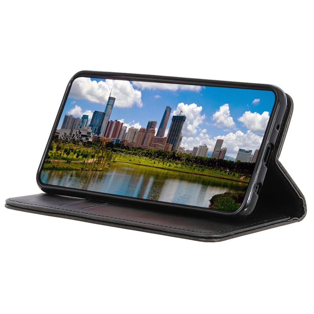 Fall Prevention Magnetic Auto-absorbed Split Leather + TPU Wallet Stand Phone Case for Motorola Moto G71 5G - Black-4