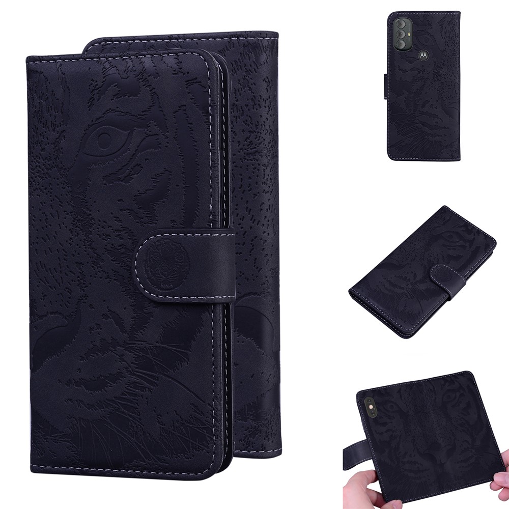 Stand Wallet Folio Flip Cell Phone Cover Imprinting Tiger Pattern Leather Case for Motorola Moto G Power (2022) - Black-6