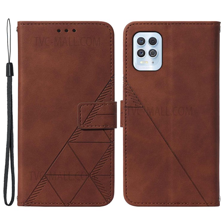 PB2 Series Business Style Imprinting Lines PU Leather Stand Case Wallet Phone Shell for Motorola Edge S/Moto G100 - Brown-1
