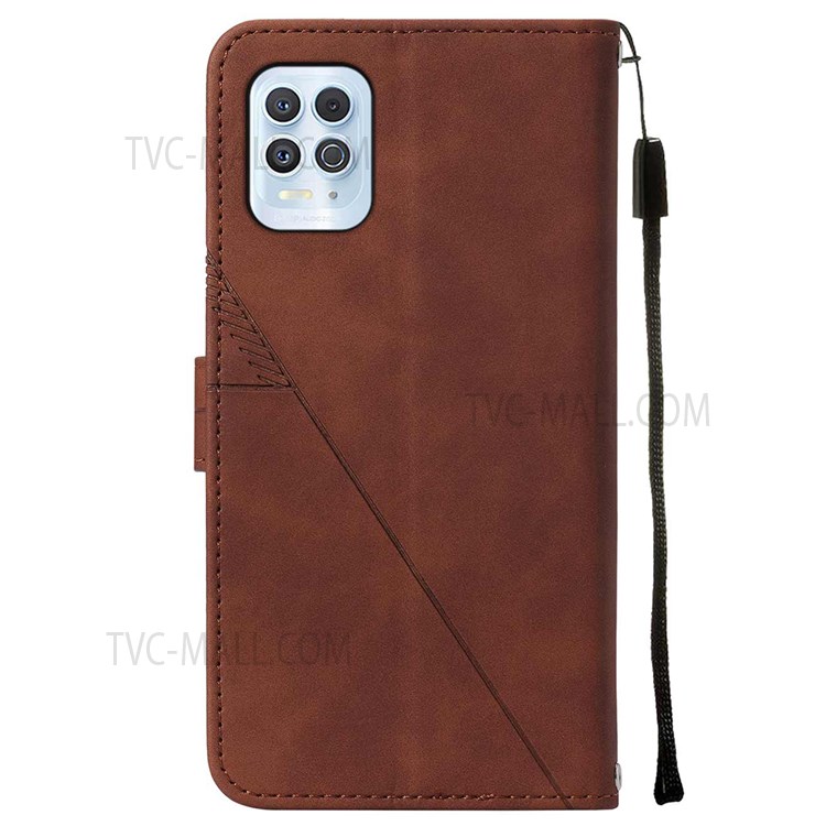 PB2 Series Business Style Imprinting Lines PU Leather Stand Case Wallet Phone Shell for Motorola Edge S/Moto G100 - Brown-3