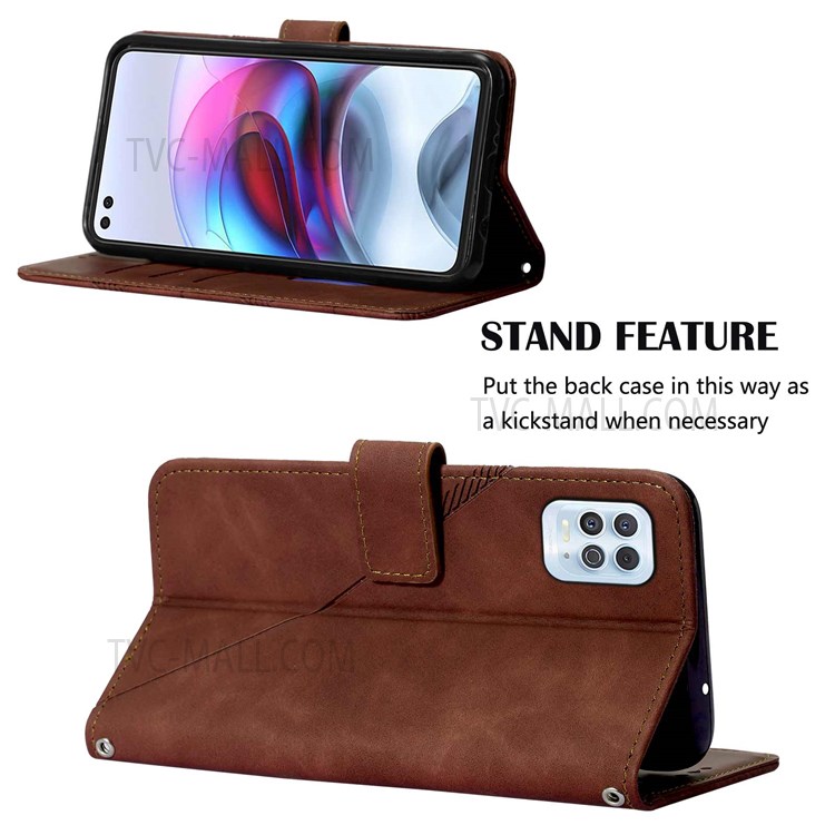 PB2 Series Business Style Imprinting Lines PU Leather Stand Case Wallet Phone Shell for Motorola Edge S/Moto G100 - Brown-5