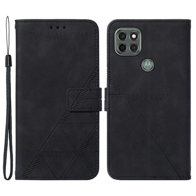 PB2 Series Imprinting Lines Stand Wallet Full Cover Leather Case Phone Shell with Strap for Motorola Moto G9 Power - Black-1