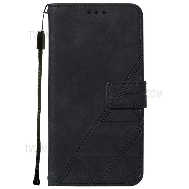 PB2 Series Imprinting Lines Stand Wallet Full Cover Leather Case Phone Shell with Strap for Motorola Moto G9 Power - Black-2