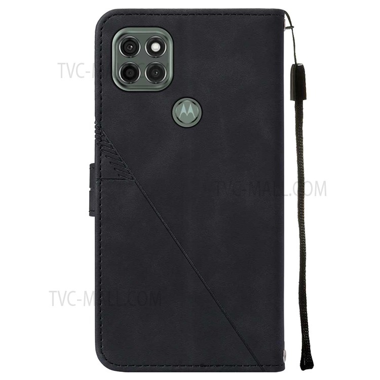 PB2 Series Imprinting Lines Stand Wallet Full Cover Leather Case Phone Shell with Strap for Motorola Moto G9 Power - Black-3