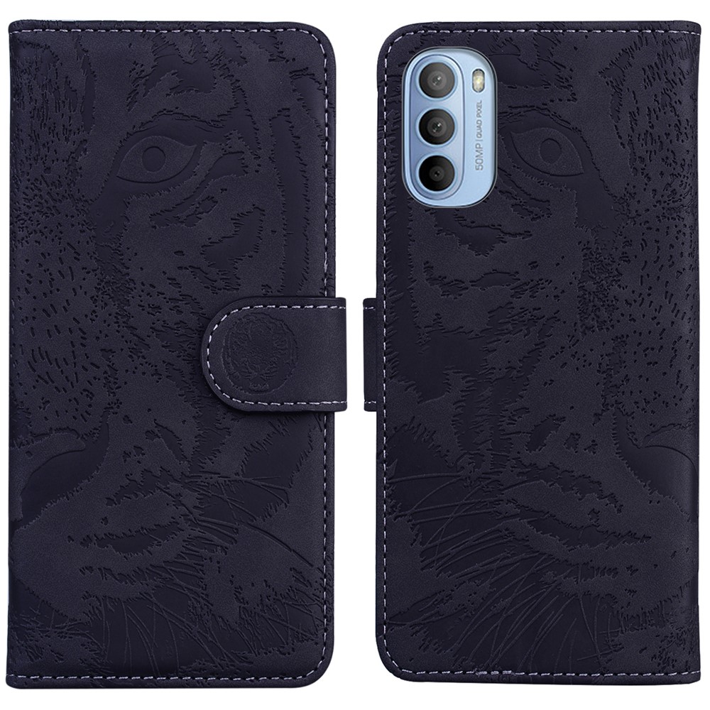 Magnetic Closure Stand Wallet Phone Cover Imprinting Tiger Pattern Leather Case for Motorola Moto G31/G41 - Black-1