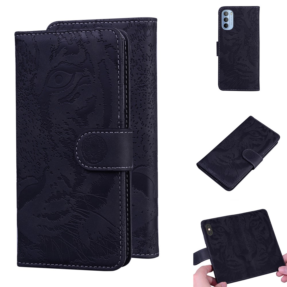 Magnetic Closure Stand Wallet Phone Cover Imprinting Tiger Pattern Leather Case for Motorola Moto G31/G41 - Black-6